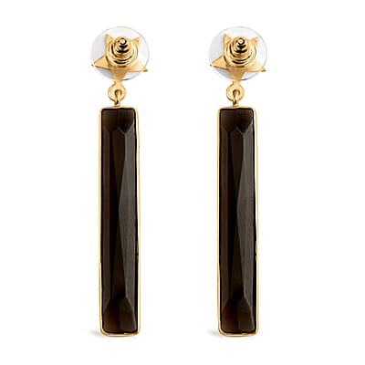 Brazilian Smoky Quartz Rectangle Dangle Earrings in Goldtone