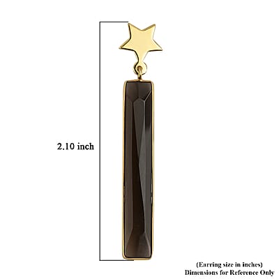 Brazilian Smoky Quartz Rectangle Dangle Earrings in Goldtone