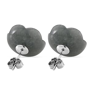 D'Joy Natural Olmec Jadeite 20.00 ctw Carved Rose Stud Earrings in Rhodium Over Sterling Silver