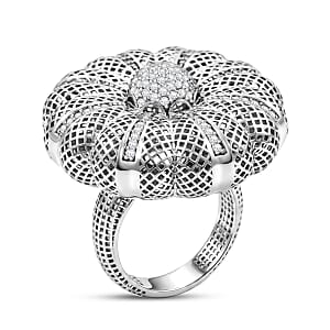 D'Joy Simulated Diamond Floral Ring in Rhodium Over Sterling Silver (Size 10.0)