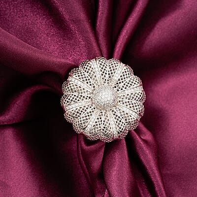 D'Joy Simulated Diamond Floral Ring in Rhodium Over Sterling Silver (Size 6.0)