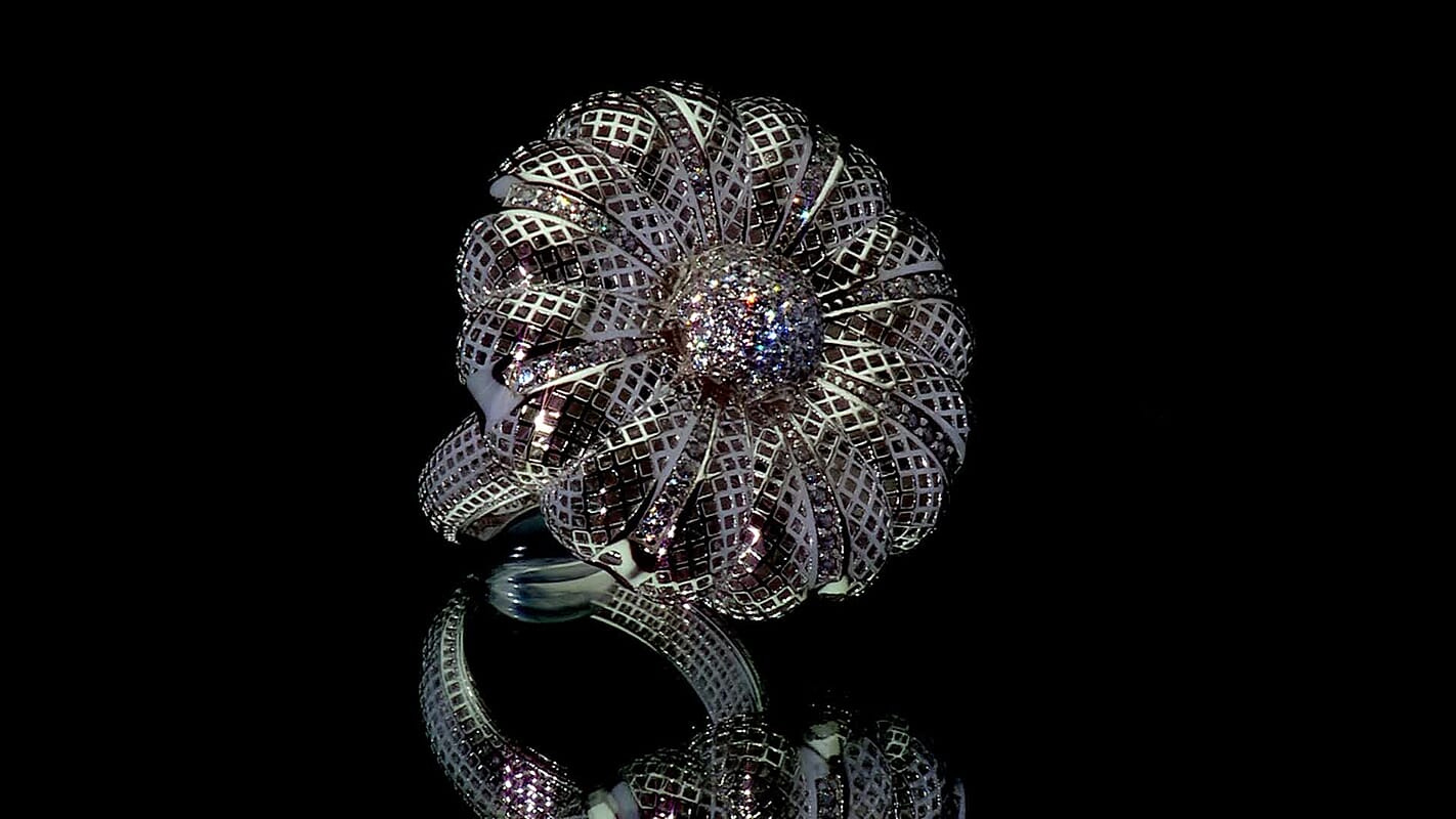 D'Joy Simulated Diamond Floral Ring in Rhodium Over Sterling Silver (Size 10.0) 0.65 ctw