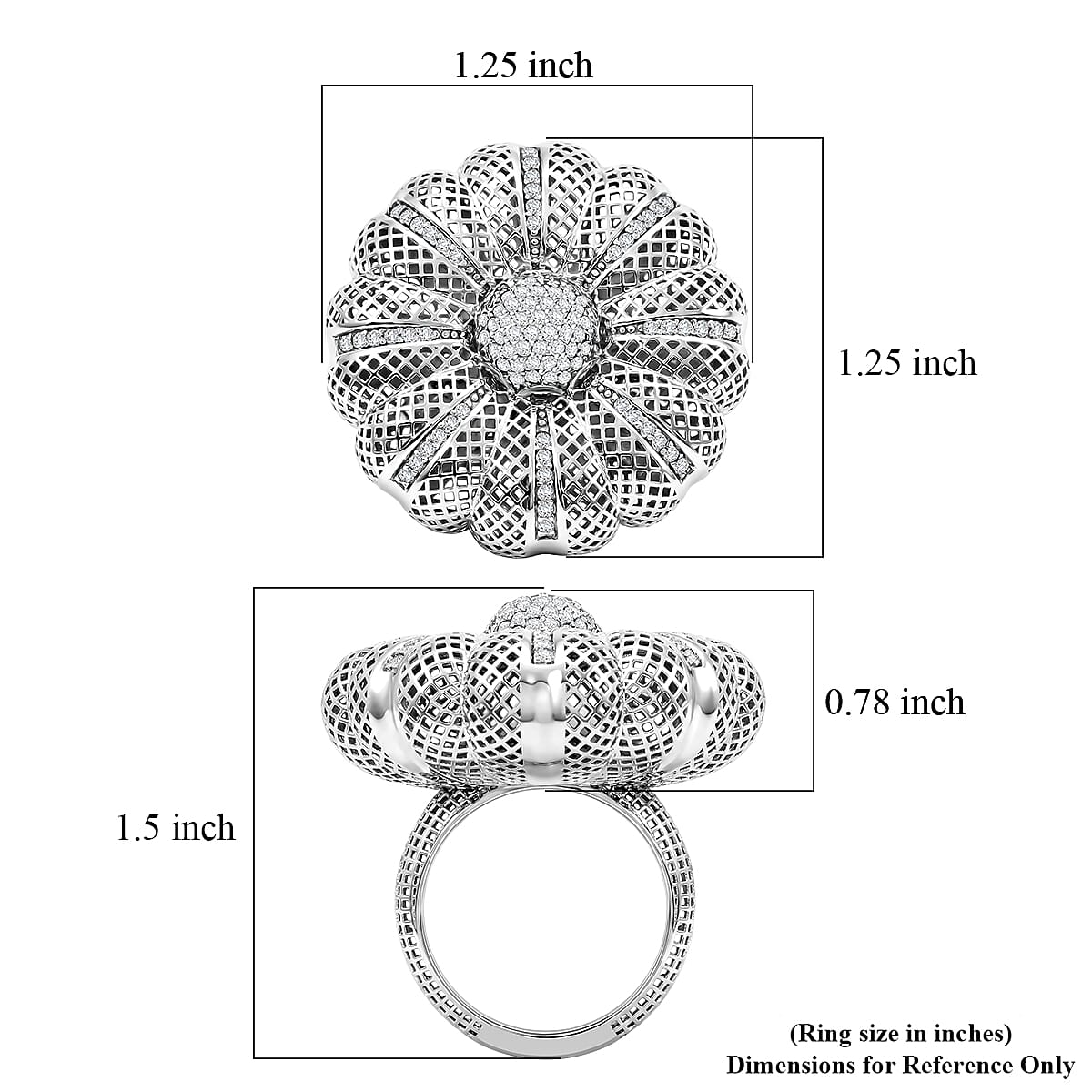 D'Joy Simulated Diamond Floral Ring in Rhodium Over Sterling Silver (Size 6.0) image number 4