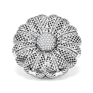 D'Joy Simulated Diamond Floral Ring in Rhodium Over Sterling Silver (Size 8.0)