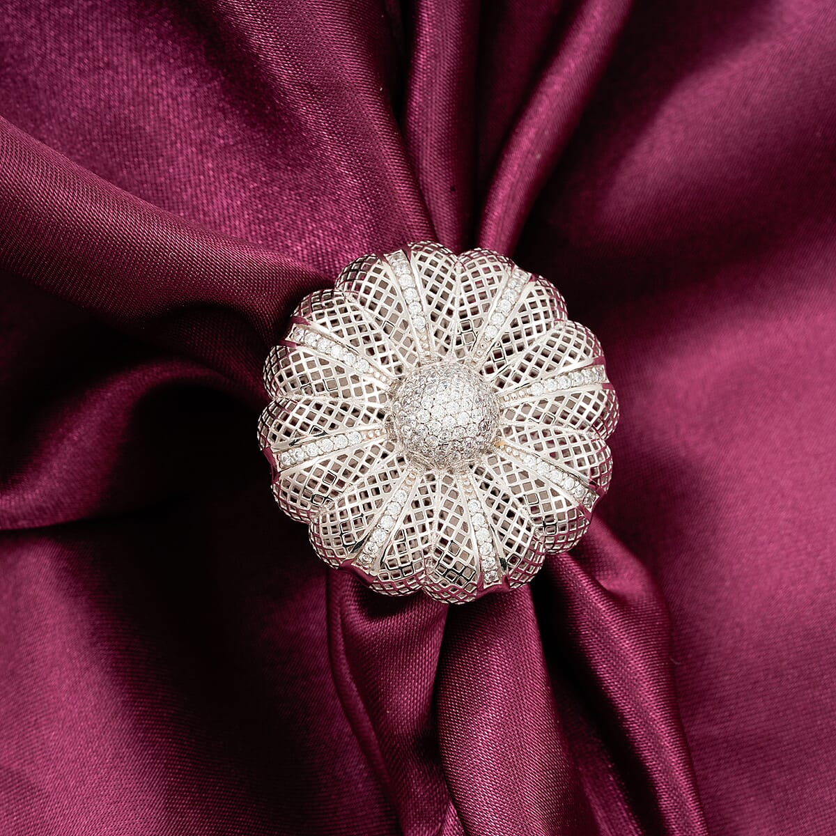 D'Joy Simulated Diamond Floral Ring in Rhodium Over Sterling Silver (Size 8.0) image number 1