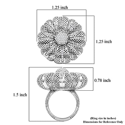 D'Joy Simulated Diamond Floral Ring in Rhodium Over Sterling Silver (Size 8.0)