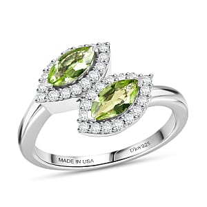 D'Joy Hebei Peridot and White Zircon 1.20 ctw Ring in Platinum Over Sterling Silver (Size 10.0)