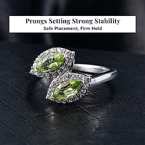 D'Joy Hebei Peridot, White Zircon Ring in Platinum Over Sterling Silver 1.20 ctw (Size 10.0)