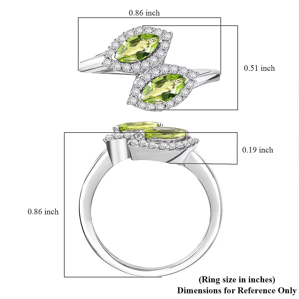 D'Joy Hebei Peridot, White Zircon Ring in Platinum Over Sterling Silver 1.20 ctw (Size 10.0) image number 6