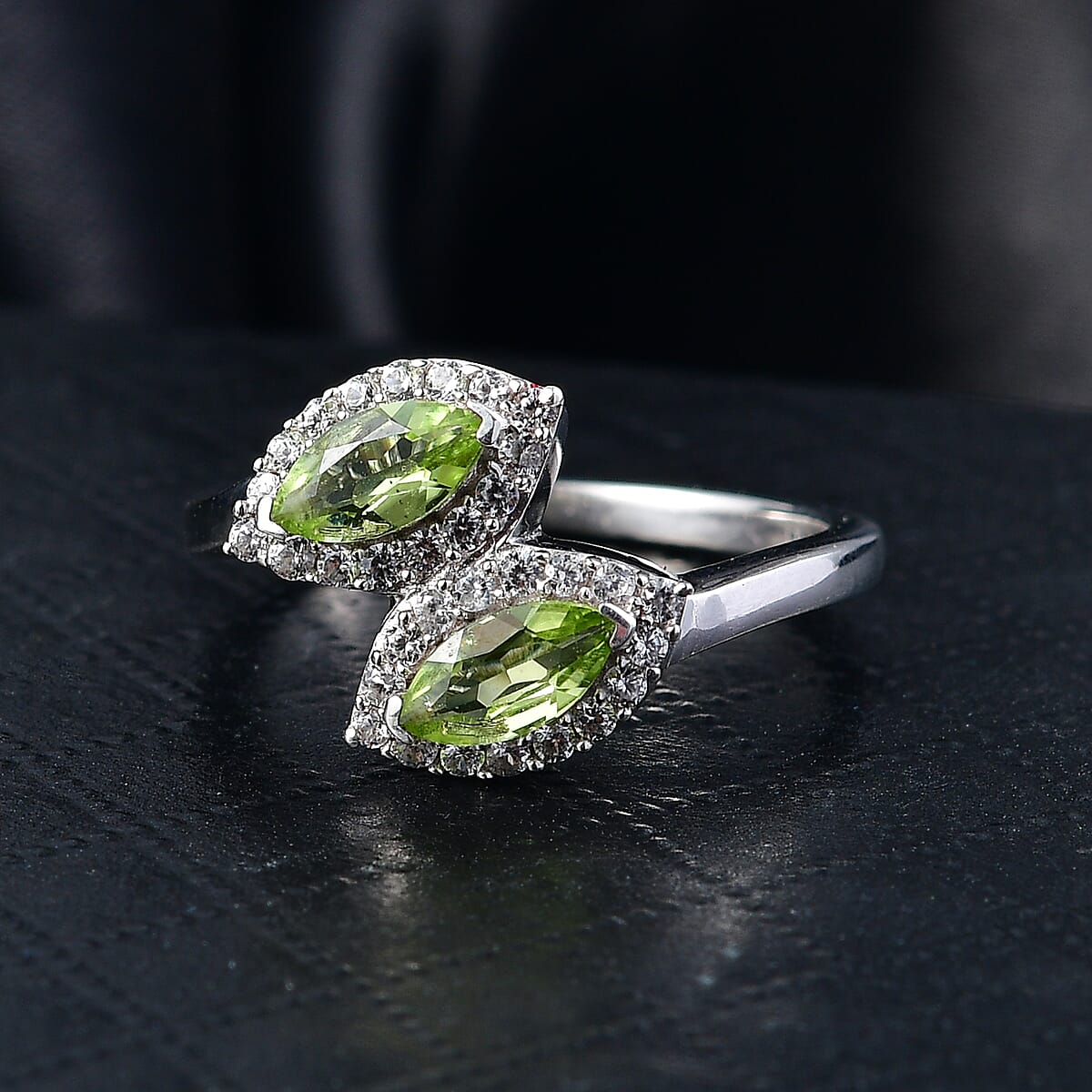 D'Joy Hebei Peridot and White Zircon 1.20 ctw Ring in Platinum Over Sterling Silver (Size 5.0) image number 1