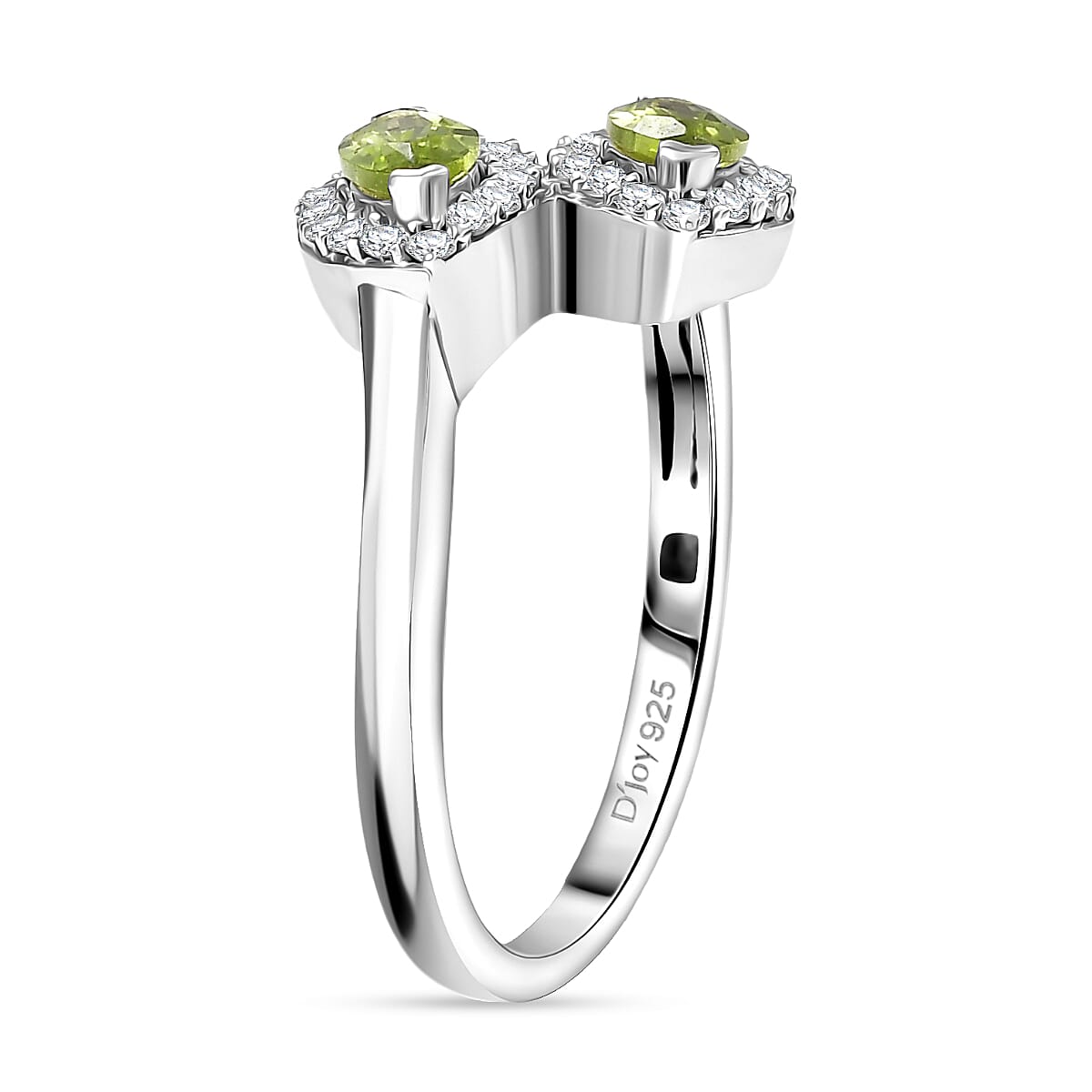 D'Joy Hebei Peridot and White Zircon 1.20 ctw Ring in Platinum Over Sterling Silver (Size 5.0) image number 3