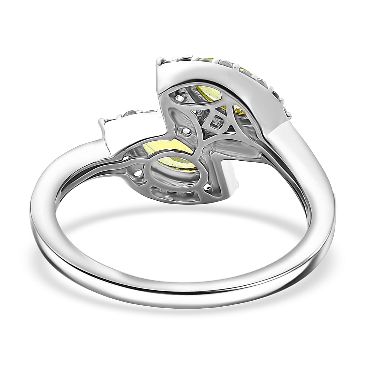 D'Joy Hebei Peridot, White Zircon Ring in Platinum Over Sterling Silver (Size 10.0) 1.20 ctw image number 4