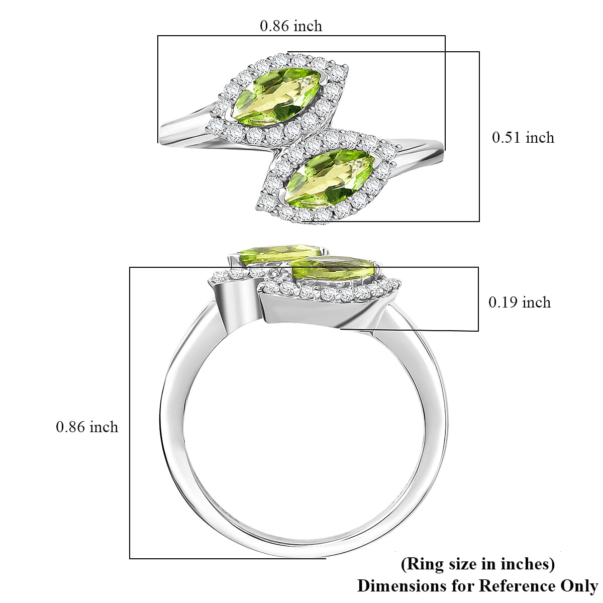 D'Joy Hebei Peridot, White Zircon Ring in Platinum Over Sterling Silver (Size 10.0) 1.20 ctw image number 5