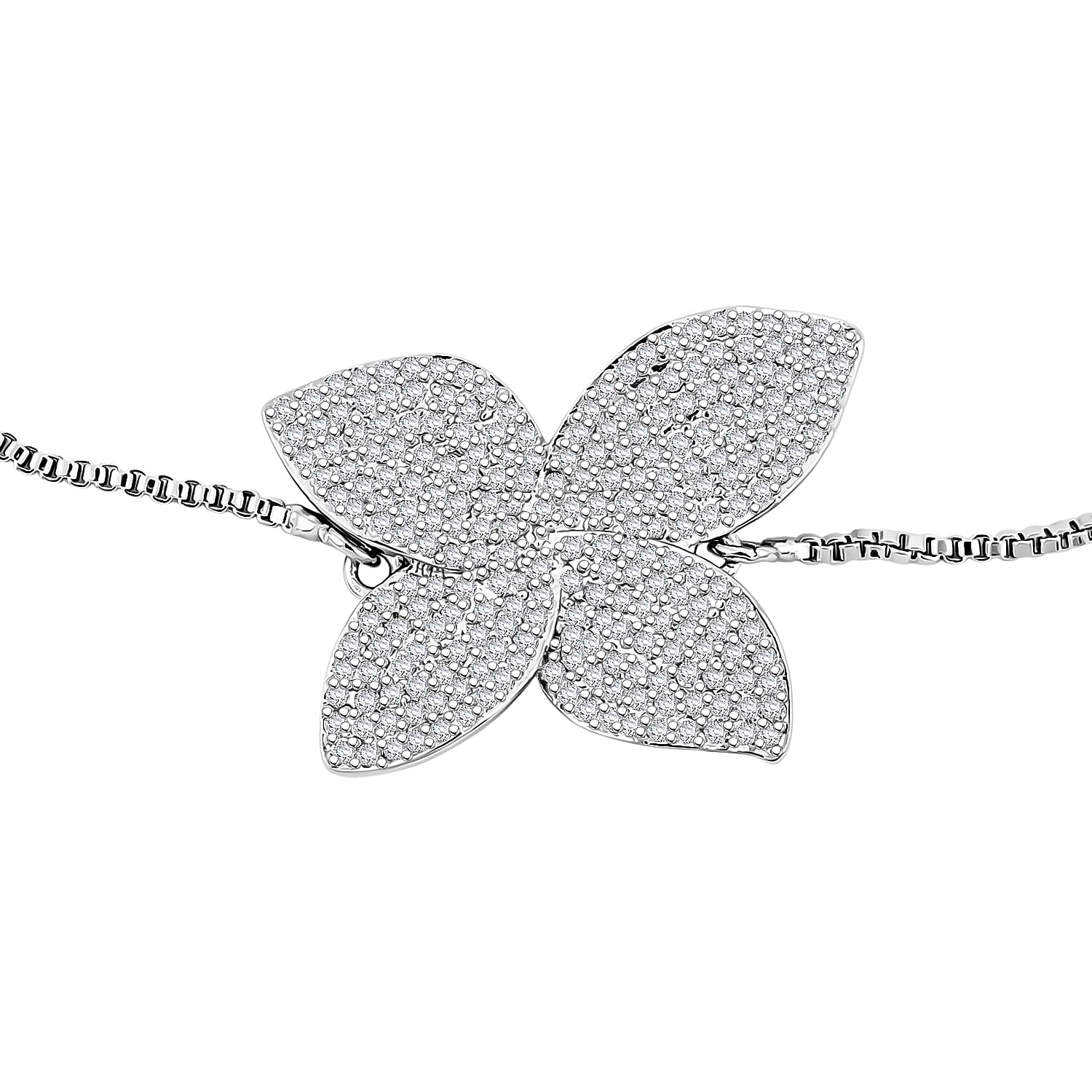 Simulated Diamond Flower Bracelet in Silvertone (Adjustable) 1.15 ctw