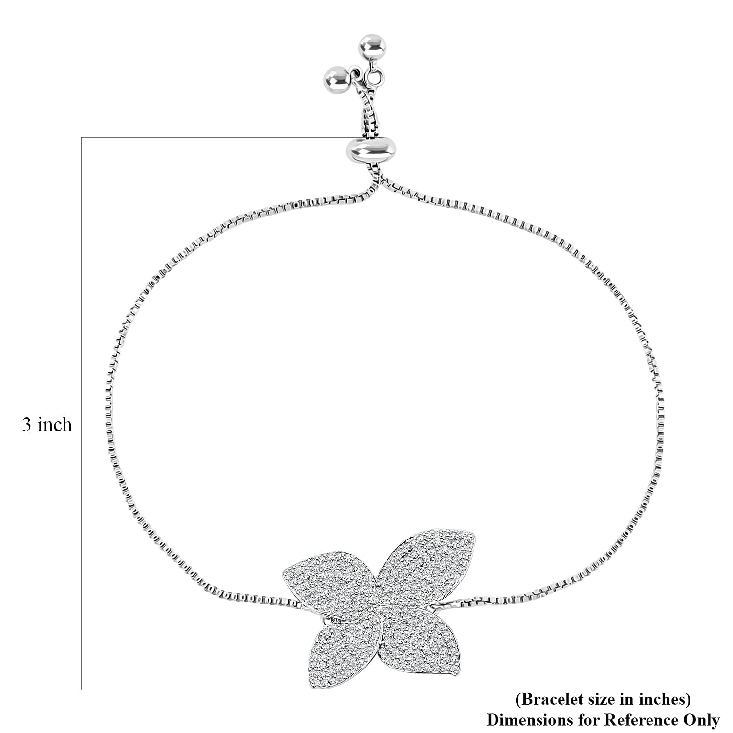 Simulated Diamond Flower Bracelet in Silvertone (Adjustable) 1.15 ctw