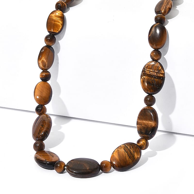 EverTrue Tigers Eye 210.00 ctw Necklace in Platinum Bond 18 Inches