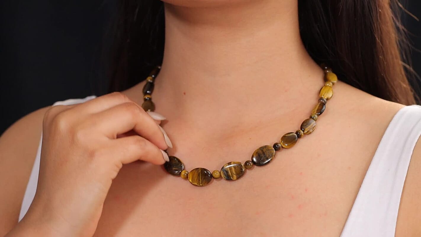 EverTrue Tigers Eye Necklace (18 Inches) in Platinum Bond 210.00 ctw