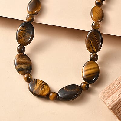EverTrue Tigers Eye 210.00 ctw Necklace in Platinum Bond 18 Inches