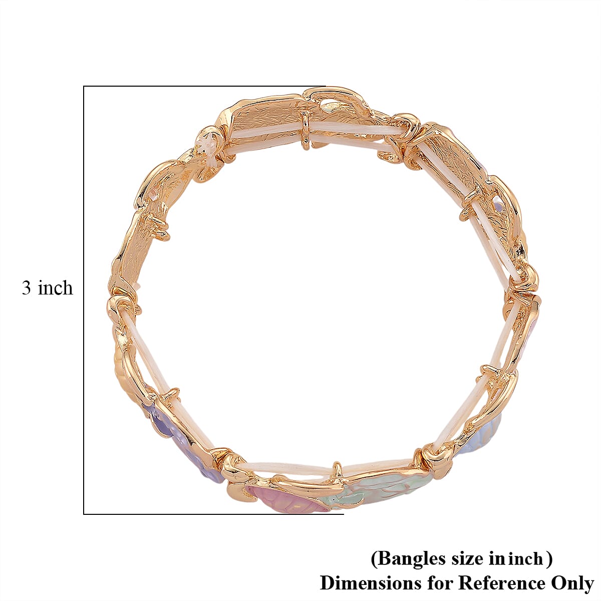 Multi Color Enameled Floral Bangle Bracelet in Goldtone (7-7.5In)   image number 5