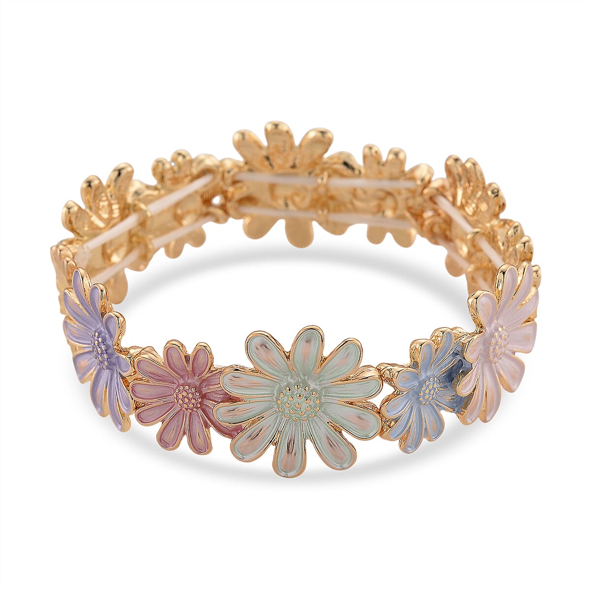 Multi Color Enameled Floral Bangle Bracelet in Goldtone (7-7.5In)   image number 3