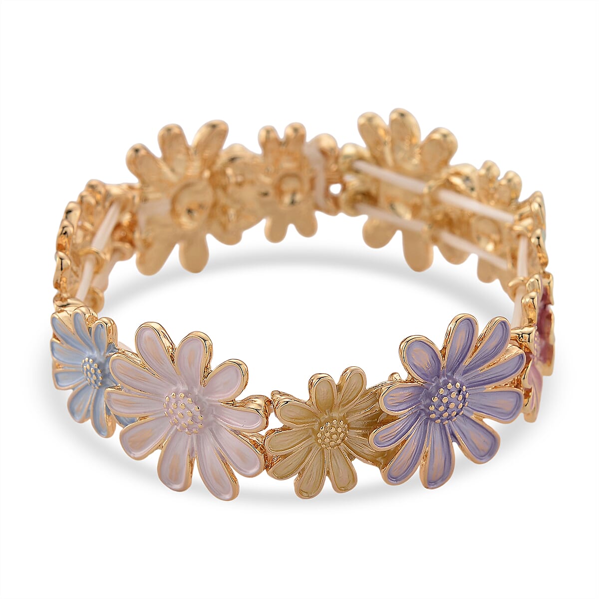 Multi Color Enameled Floral Bangle Bracelet in Goldtone (7-7.5In)   image number 4