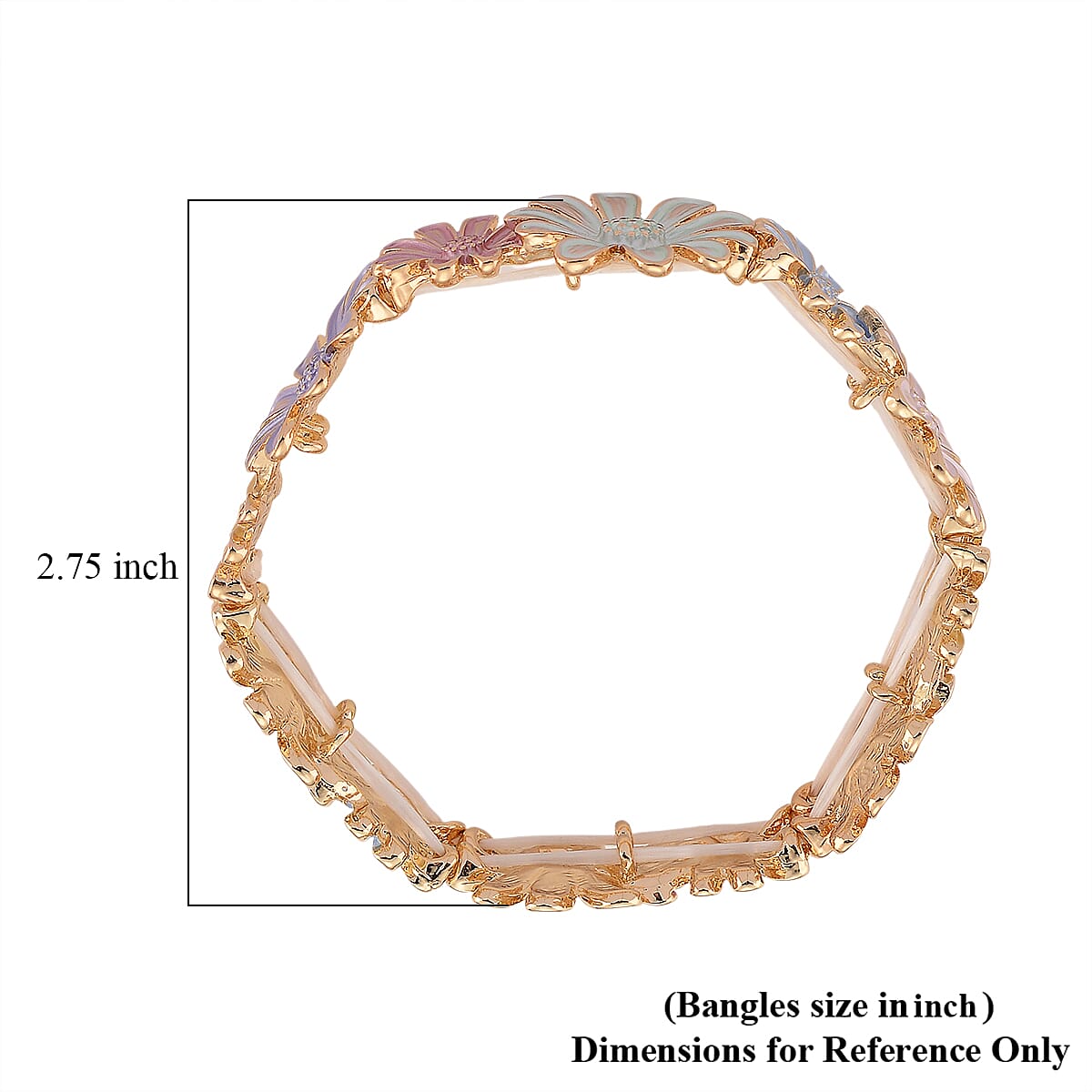 Multi Color Enameled Floral Bangle Bracelet in Goldtone (7-7.5In)   image number 5