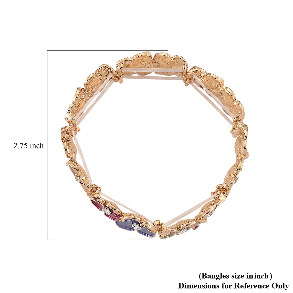 Austrian Crystal, Multi Color Enameled Floral Bangle Bracelet in Goldtone (7-7.5In)   image number 5
