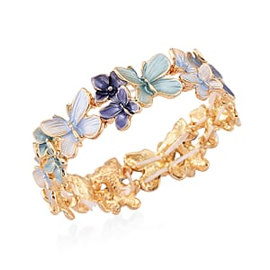 Multi Color Enameled Butterfly Bangle Bracelet in Goldtone (7-7.5In)