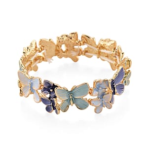 Multi Color Enameled Butterfly Bangle Bracelet in Goldtone (7-7.5In)
