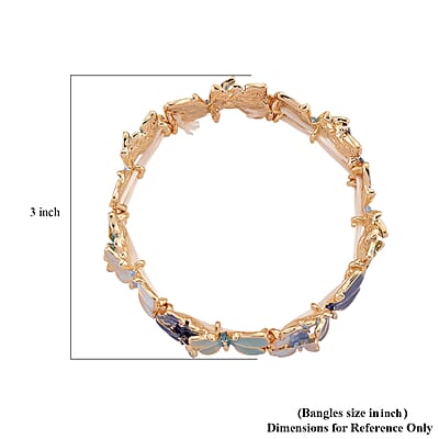 Multi Color Enameled Butterfly Bangle Bracelet in Goldtone (7-7.5In)