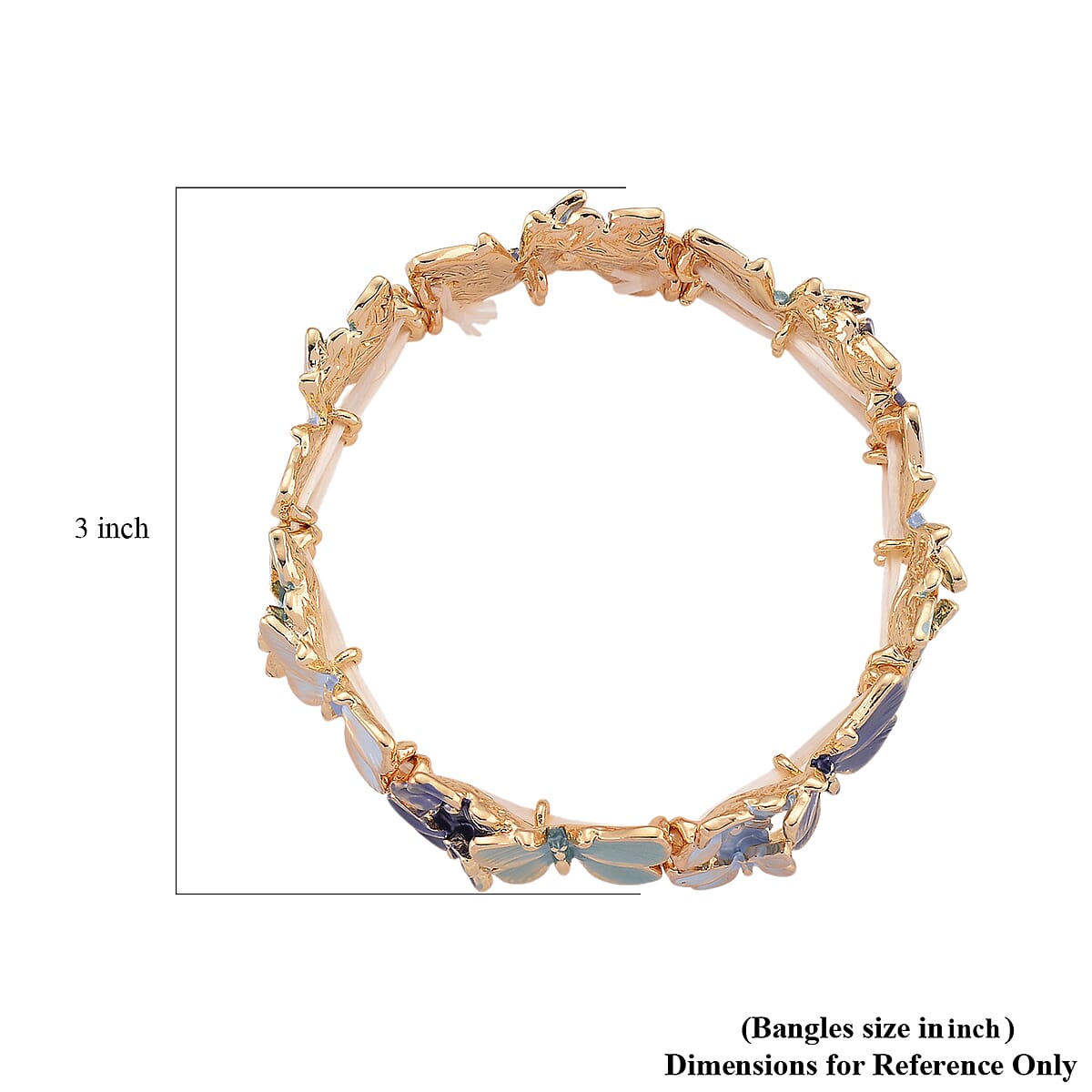 Multi Color Enameled Butterfly Bangle Bracelet in Goldtone (7-7.5In) image number 5
