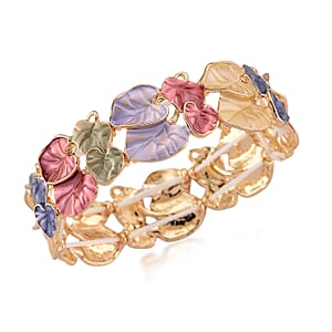 Multi Color Enameled Floral Bangle Bracelet in Goldtone (7-7.5In)  