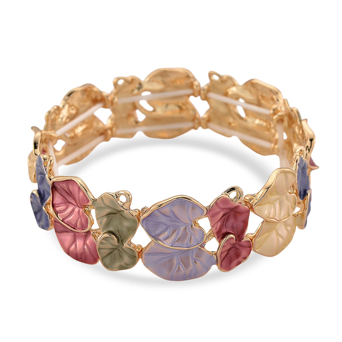 Multi Color Enameled Floral Bangle Bracelet in Goldtone (7-7.5In)   image number 3