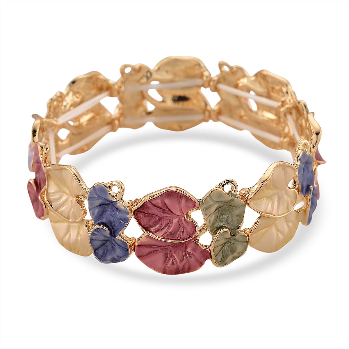 Multi Color Enameled Floral Bangle Bracelet in Goldtone (7-7.5In)   image number 4