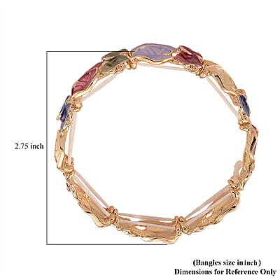 Multi Color Enameled Lily Pad Leaves Bangle Bracelet in Goldtone (7-7.5In)