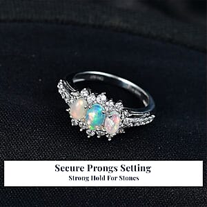 D'Joy Ethiopian Welo Opal, White Zircon Ring in Platinum Over Sterling Silver 1.60 ctw (Size 10.0)