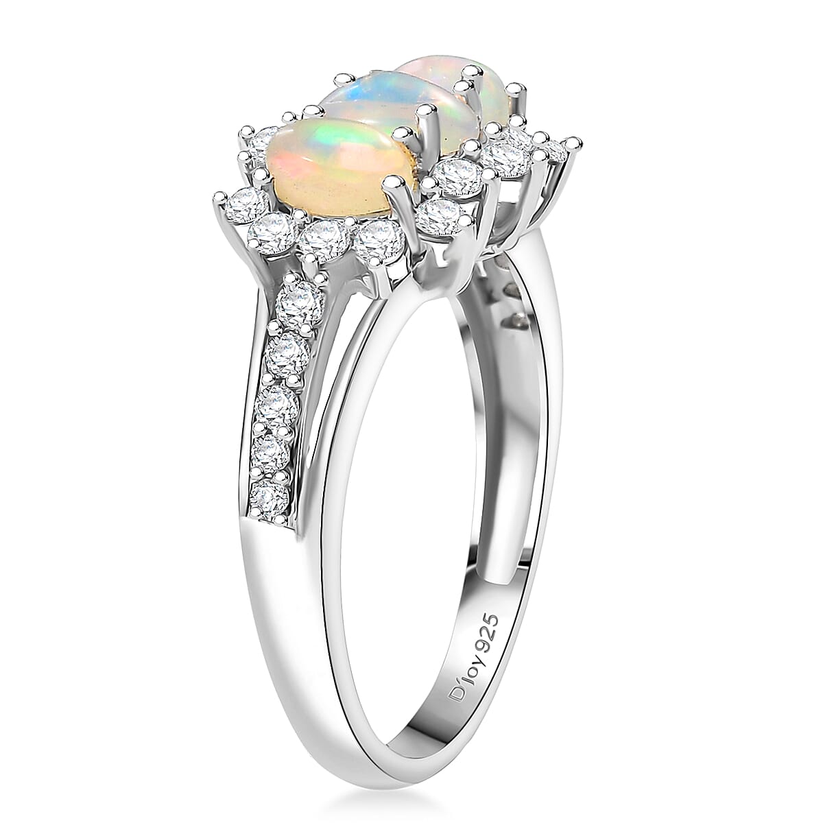 D'Joy Premium Ethiopian Welo Opal and White Zircon 1.60 ctw Ring in Platinum Over Sterling Silver (Size 10.0) image number 3