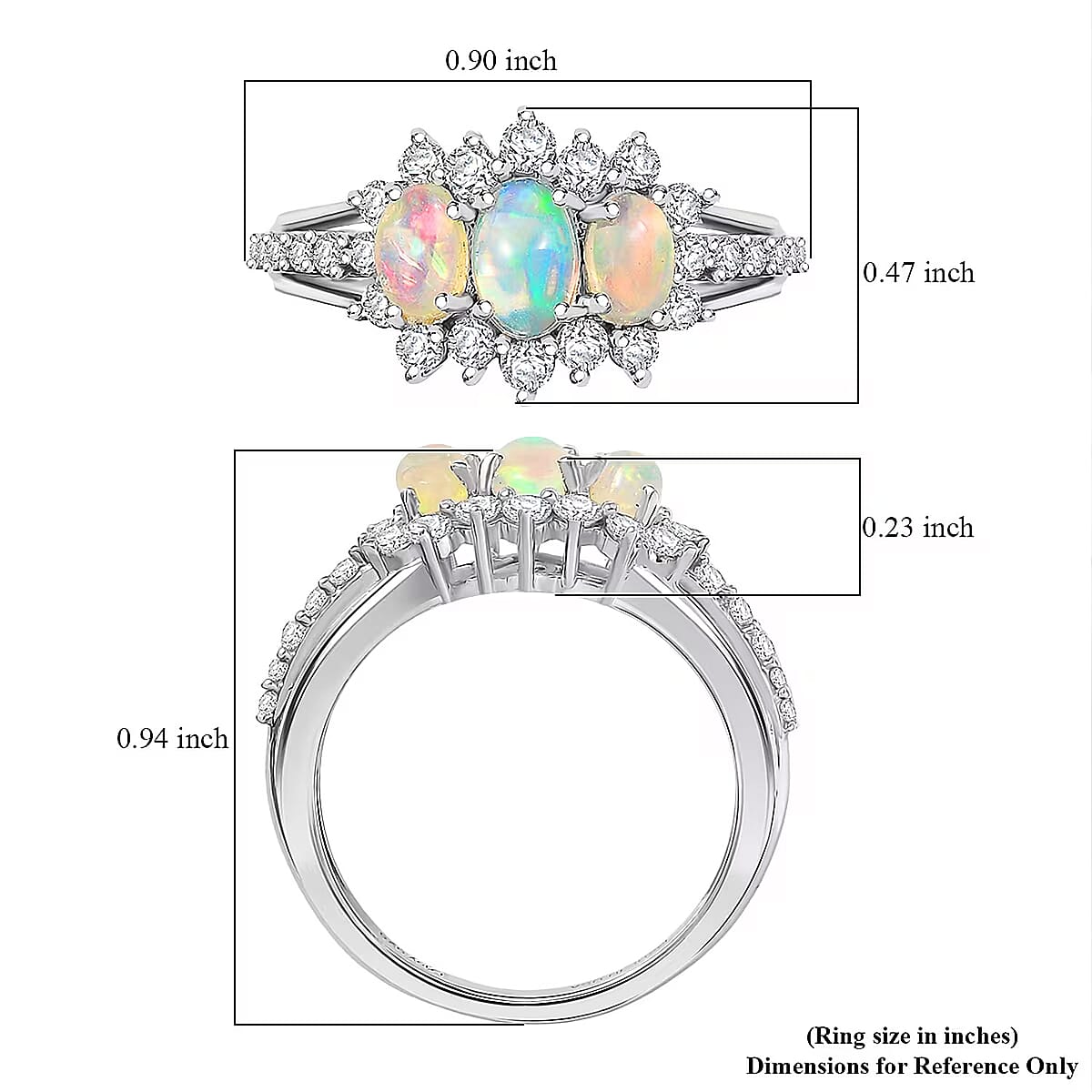 D'Joy Ethiopian Welo Opal, White Zircon Ring in Platinum Over Sterling Silver 1.60 ctw (Size 10.0) image number 6