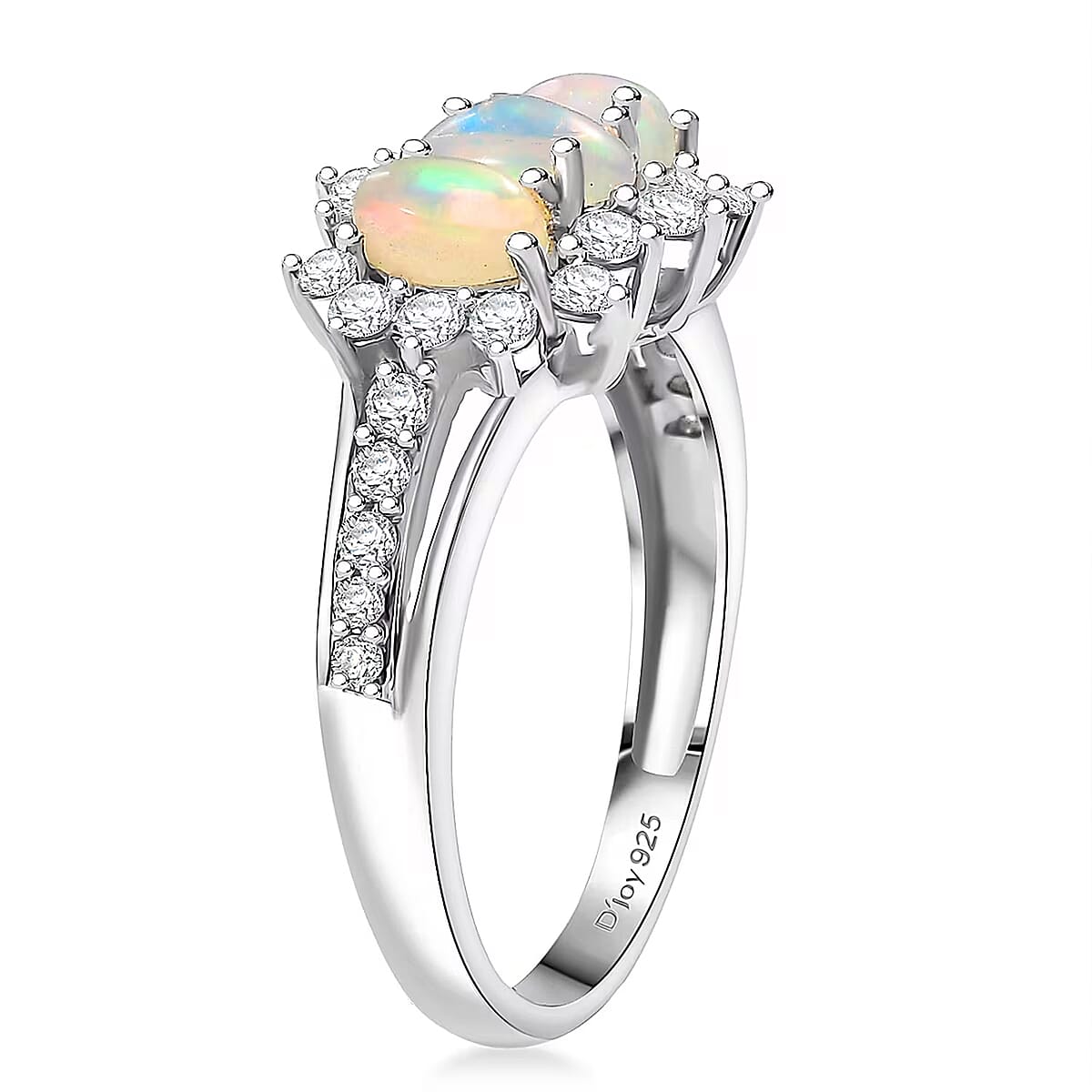 D'Joy Ethiopian Welo Opal, White Zircon Ring in Platinum Over Sterling Silver 1.60 ctw (Size 10.0) image number 7