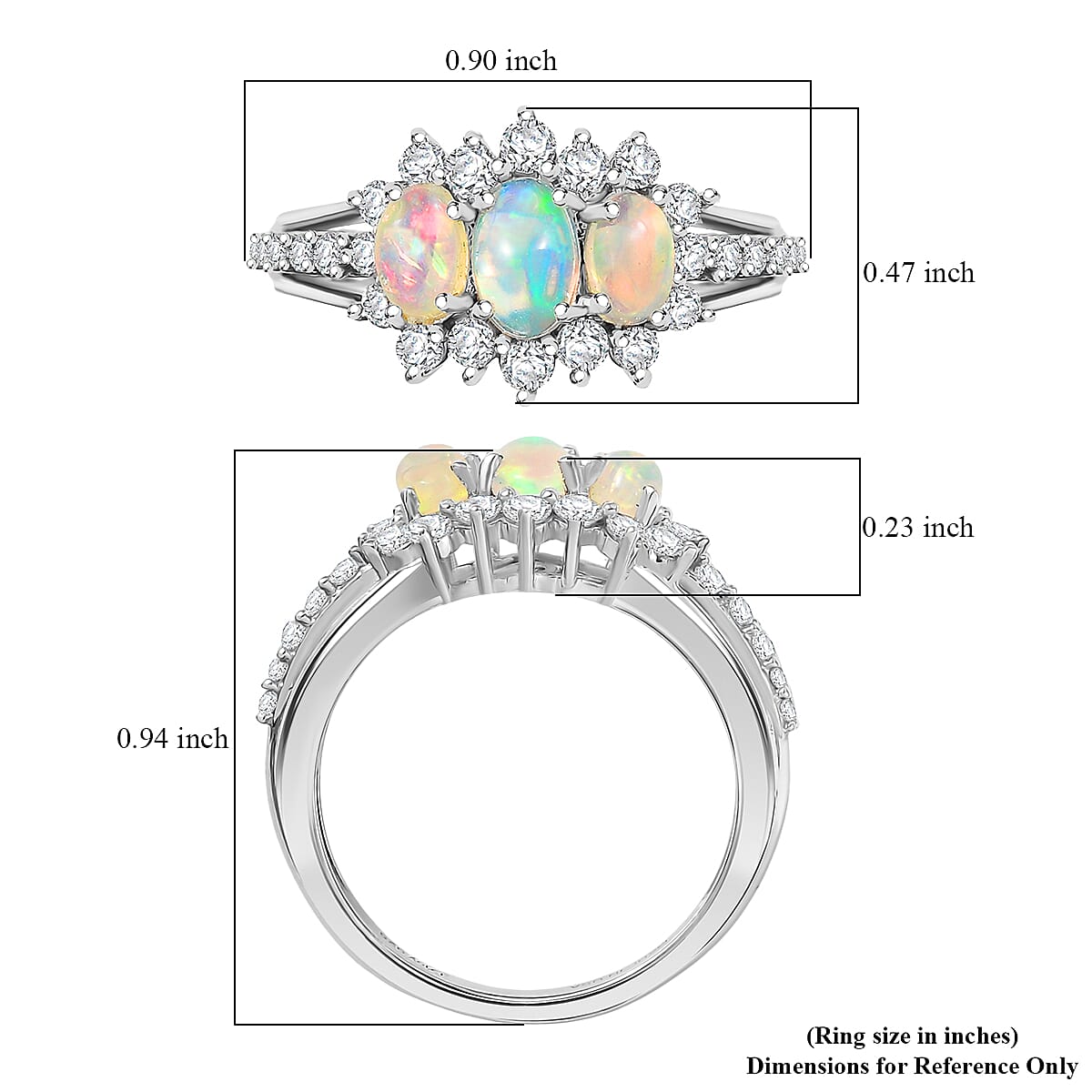 D'Joy Premium Ethiopian Welo Opal and White Zircon 1.60 ctw Ring in Platinum Over Sterling Silver (Size 6.0) image number 5