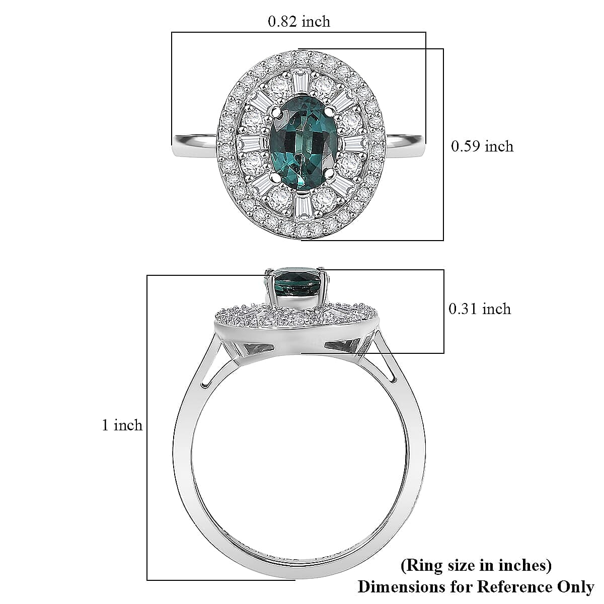 D'Joy  Pirineu Lagoon Tourmaline, Moissanite Ring in Rhodium Over Sterling Silver 2.15 ctw (Size 6.0)