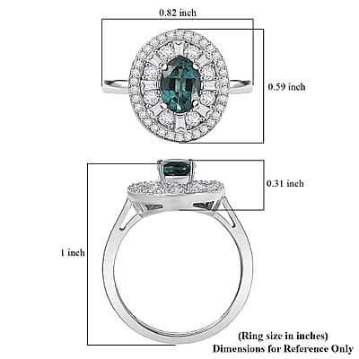 D'Joy  Pirineu Lagoon Tourmaline, Moissanite Ring in Rhodium Over Sterling Silver 2.15 ctw (Size 6.0)