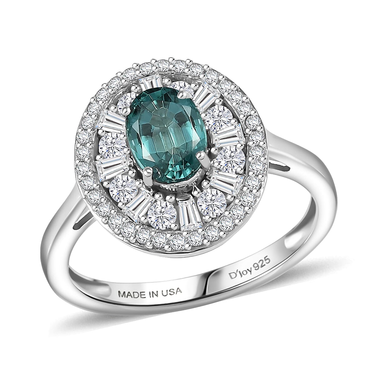 D'Joy Premium Pirineu Lagoon Tourmaline and Moissanite 2.15 ctw Ring in Rhodium Over Sterling Silver (Size 7.0) image number 0