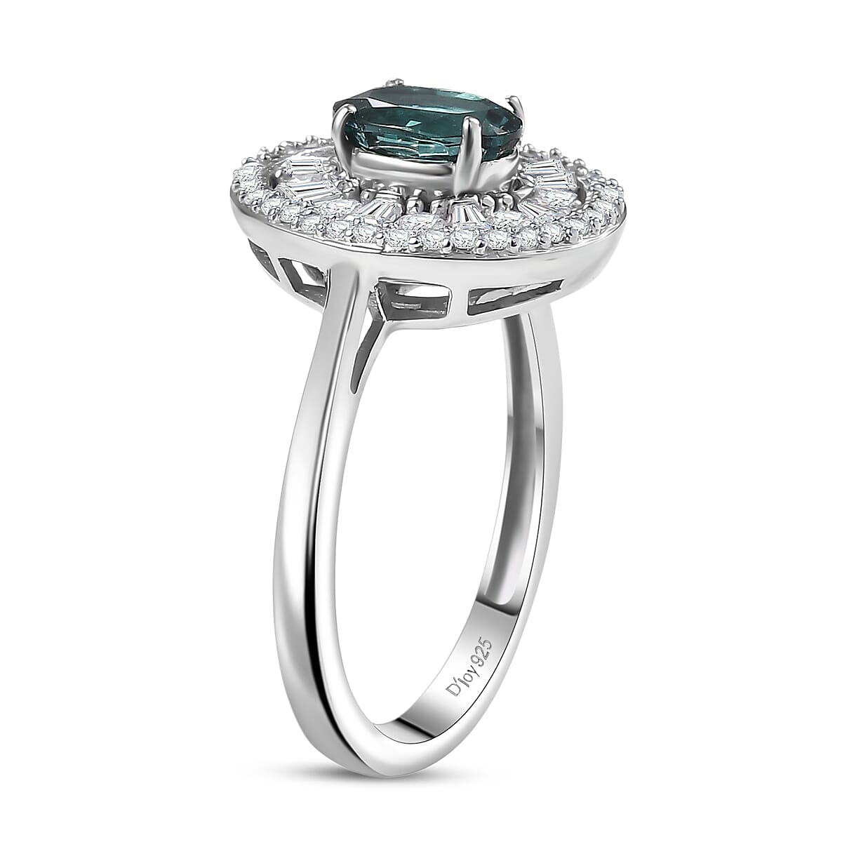 D'Joy Premium Pirineu Lagoon Tourmaline and Moissanite 2.15 ctw Ring in Rhodium Over Sterling Silver (Size 7.0) image number 3