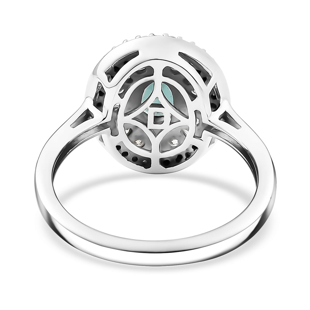 D'Joy Premium Pirineu Lagoon Tourmaline and Moissanite 2.15 ctw Ring in Rhodium Over Sterling Silver (Size 7.0) image number 4