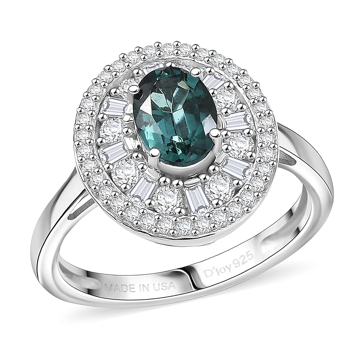 D'Joy Premium Pirineu Lagoon Tourmaline and Moissanite 2.15 ctw Ring in Rhodium Over Sterling Silver (Size 8.0) image number 0