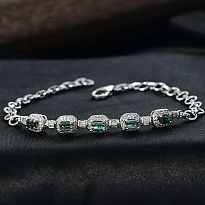 D'Joy Premium Pirineu Lagoon Tourmaline, Diamond Bracelet in Rhodium Over Sterling Silver 1.80 ctw (7.25 Inches)