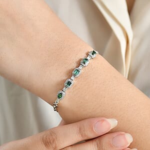 D'Joy Premium Pirineu Lagoon Tourmaline, Diamond Bracelet in Rhodium Over Sterling Silver 1.80 ctw (7.25 Inches)