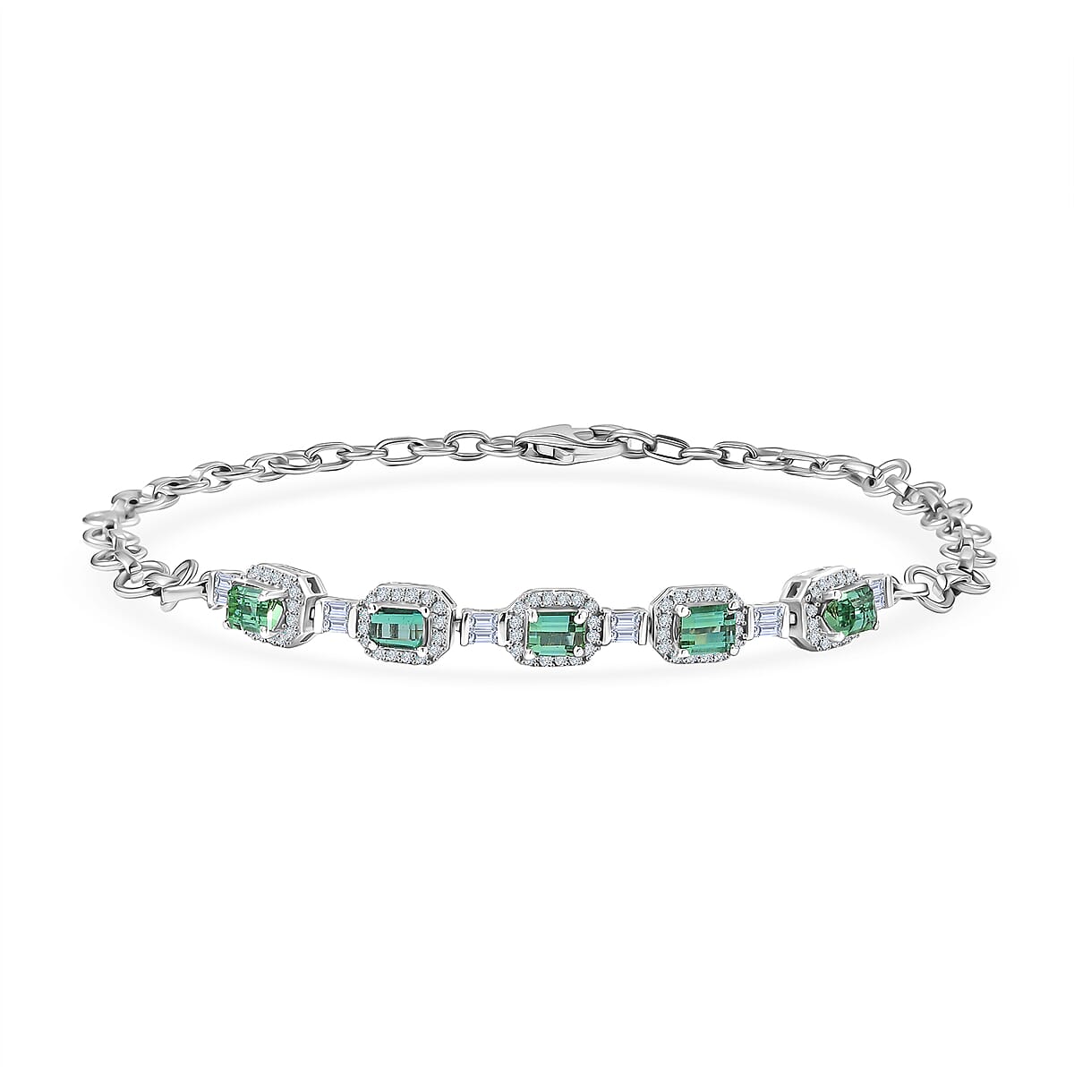 D'Joy Premium Pirineu Lagoon Tourmaline and Diamond 1.80 ctw Bracelet in Rhodium Over Sterling Silver (8.00 In) image number 0