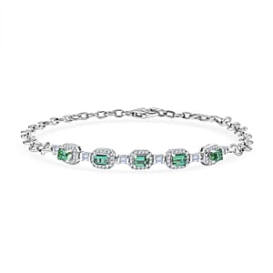 D'Joy Premium Pirineu Lagoon Tourmaline and Diamond 1.80 ctw Bracelet in Rhodium Over Sterling Silver (8.00 In)
